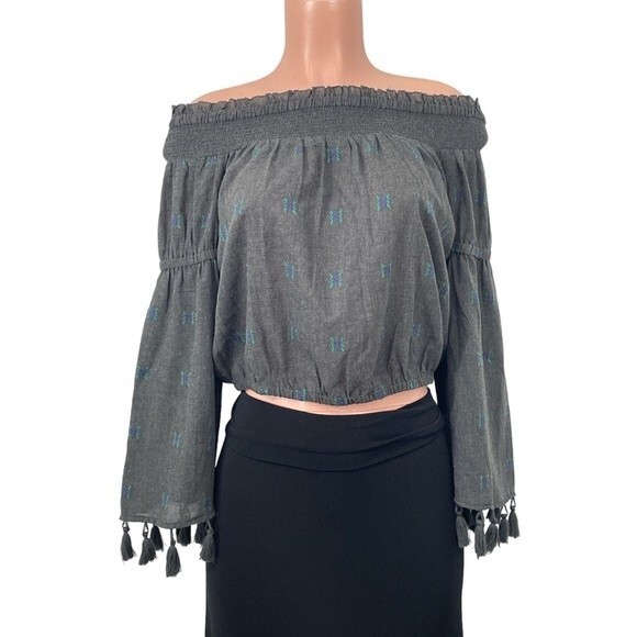 EARTHBOUND Off the Shoulder Tassel Blouse Top Boho Shirt Size LARGE - Picture 3 of 10